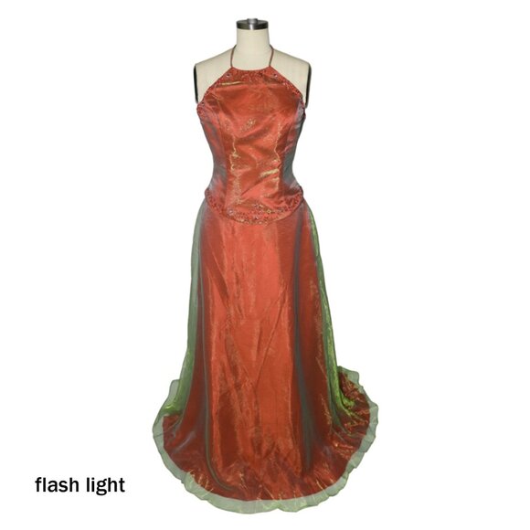 00s Halter Neck Mesh Overlay Top and Skirt Set Prom Gown - Picture 2 of 6